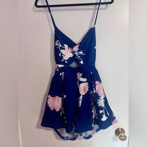 Navy Romper with Pink and White Florals
